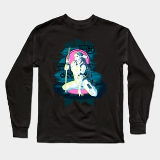 hot robot holding a katana, cyberpunk design. pink and blue. Long Sleeve T-Shirt